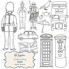 London Calling Digital Stamps Clip Art Set British Printable Illustrations Line Drawing Bus Post Box Soldier Jp Digital Stamps Clip Art Post Box Drawing