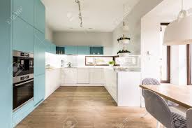 modern kitchen interior with wooden