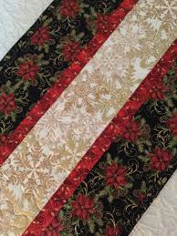 Christmas Table Runner Quilt Black Red White Gold Snowflakes Pointsettia Flo Christmas Table Runner Quilted Table Runners Patterns Quilted Table Runners