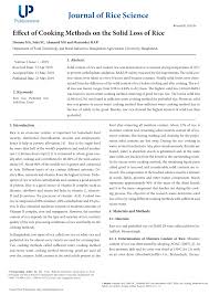 Pdf Effect Of Cooking Methods On The Solid Loss Of Rice