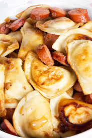Pierogi And Kielbasa Sausage Skillet Recipe With Cabbage Onion And Beef Broth Pierogi Dinner Comfortfoo Cabbage Recipes Kielbasa Recipes Keilbasa Recipes