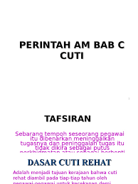 Share transcript perintah am bab 'c' jabatan perkhidmatan awammalaysia pengurusan cuti pegawai perkhidmatan awam 2. Perintah Am Bab C Cuti