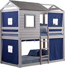 With a little effort, you can design and make a fun addition to a bunk bed. Amazon Com Donco Kids Deer Blind Bunk Loft Bed Tent Twin Twin Light Grey Blue Furniture Decor