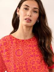 Buy Morris & Co. St James Orange/Pink Print Bubble Hem Boxy T-Shirt from  the Next UK online shop