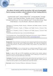 Background anxiety and related disorders are among the most common mental disorders, with lifetime prevalence reportedly as high as 31%. Pdf Prevalence Of Anxiety And Its Association With Socio Demographic Factors Among Secondary School Students In Pasir Gudang District Johor
