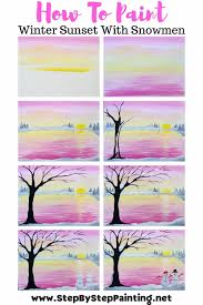 An acrylic or watercolour painting? Winter Sunset Easy Acrylic Painting Step By Step For Beginners Simple Canvas Paintings Diy Art Painting Canvas Painting Diy