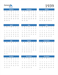 Important events of 1939 and the start of the second world war, including prime minister chamberlain's (pictured to the left) ultimatum to hitler; 1939 Calendar Pdf Word Excel