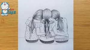 Friendship day special drawing || best friends #shorts. Best Friends Pencil Sketch Tutorial How To Draw Three Friends Hugging Each Other Art Video Youtube