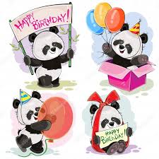 Holiday card creative concept, spring banner. Free Vector Set Of Cute Baby Panda Bears With Happy Birthday Banner With Bow And Greeting Card