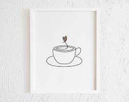 Cup Of Coffee With A Heart Doodle Print Printable Minimalist Coffee Drawing Interior Home Decor One Line Cafe Illustration Wall Art Illustration Wall Art Illustration Wall Heart Doodle