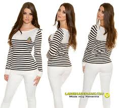 Comprar Jersey Nautico Moda Mujer Blanco Y Negro Online Jersey Sueter Corto Lareinadeparis