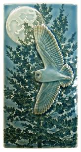 Owls Framed Relief Tile Flying Barn Owl Fog Blue Multi Glaze Art Tile Tile In 2020 Ceramic Wall Art Tiles Barn Owl Barn Art