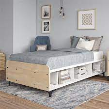 Your Zone Reese Two Tone Twin Platform Bed With Open Storage White Walmart Com Platform Bed With Storage Twin Platform Bed Bed Frame With Storage