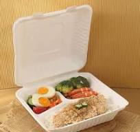 Take Away Food Containers Eco Compostable Clamshell 3 Compartment  Disposable Sugarcane Bagasse Lunch Box