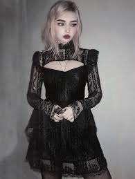 Black Street Fashion Gothic Lace Hollow Out Long Sleeve Short Dress In 2020 Lace Dress Black Short Black Prom Dress Short Black Lace Dress Long