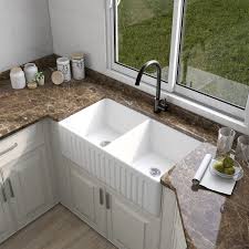 The curtain covered cabinet is 100 percent farmhouse. Deervalley 33 L X 18 W Double Basin Farmhouse Kitchen Sink Reviews Wayfair