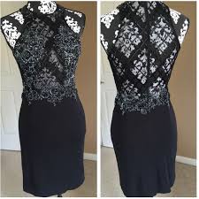 Basix Black Label Illusion Sequin Beaded Dress Like New And