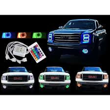 Gmc sierra pickup headlights product reviews and trustworthy customer support guarantee you'll get a great customer experience. 07 13 Gmc Sierra Multi Color Changing Led Rgb Headlight Halo Rings Bluetooth Set