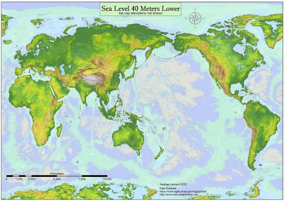 World Map - sea levels 40 meters lower - the situation around 10,000 years ago [OC] : r/MapPorn