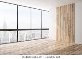 Modern Unfurnished Office Interior With Empty Wooden Wall And Panoramic City View Mock Up 3d Rendering Illustratio Office Interiors Interior Photo Interior