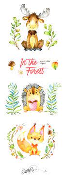 In The Forest Watercolor Animals Clip Art Squirrel Moose Etsy In 2021 Animal Art Projects Watercolor Animals Art