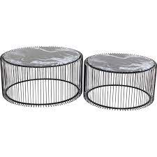 Large black wire coffee table. Coffee Table Wire Glass Marble Black 2 Set Kare Design