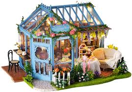 Diy miniature dollhouse kit glue. Amazon Com Flever Dollhouse Miniature Diy House Kit Creative Room With Furniture For Romantic Artwork Gift Rose Garden Tea House Toys Games