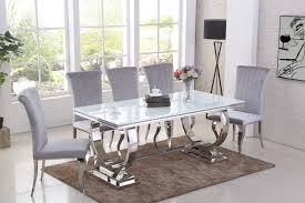 Chrome And White Glass Dining Table 6 Grey Chairs Homegenies Di 2020 Beautiful