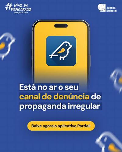 Aberto pra den&uacute;ncias! 📱 &zwnj; O Pardal funciona como um sistema que fortalece os princ&iacute;pios da participa&ccedil;&atilde;o popular, da transpar&ecirc;ncia e da lisura das elei&ccedil;&otilde;es. Al&eacute;m de irregularidades na propaganda eleitoral, voc&ecirc;