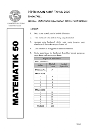 Ujian akhir tahun matematik tingkatan 1 Soalan Peperiksaan Akhir Tahun Matematik Tingkatan 4 2020