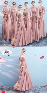 Pink Sleeveless A Line Ruffles Chiffon Long Bridesmaid Dresses Cute Bridesmaid Dresses Bridal Dress Pink Bridesmaid Dresses Long Chiffon