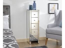 Stylish silvery mirrored glass bedside table with drawers mdf and glass nightstand yjsj modern glass nightstand wrought iron nordic style sofa corner side table creative home bedroom. Modern Mirrored Clear Glass Bedroom 5 Drawer Slim Chest Storage