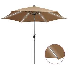 vidaxl parasoll med led lys og aluminiumsstang 300 cm grabrun i 2021 lys skygge koselig