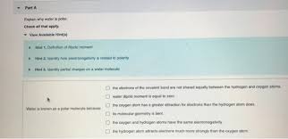 Molecular formula of water is. Part A Explain Why Water Is Polar Check All That Chegg Com
