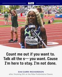 American sprinter sha'carri richardson, 21, who specialises in the 100 and 200 metres, is missing this year's tokyo olympics after testing . Zqivygcka8seim