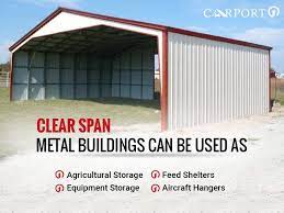 Clear Span Steel Buildings Are Certified For Specific Wind And Snow Loads There Are Several Features Of Clear Spa Carport Metal Farm Buildings Metal Buildings