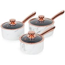 Buy Tower Marble 3 Piece Pan Set Rose Gold Pan Sets Argos In 2020 Rose Gold Kitchen Gold Kitchen Accessories Gold Kitchen