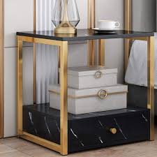 Check spelling or type a new query. Bed Sides Table With A Drawers Faux Marble Table Nightstand Top And Gold Metal Frame Color Black Modern Bedside Cabinets For Bedroom Living Room Furniture Home Urbytus Com