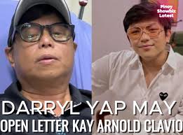 Darryl Yap may mensahe kay Arnold Clavio matapos magbigay ni Arnold ng  opinyon tungkol sa kontrobersyal na Pelikula ni Darryl Yap. "OPEN LETTER TO  ARNOLD CLAVIO Hello sa'yo. Musta ka na? Maraming