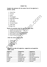 Worksheets, lesson plans, activities, etc. A Quiz Comparative Superlative Answer Key Esl Worksheet By Neryas