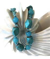 Big Bold Chunky Teal Blue Turquoise Necklace Long Chunky Blue Etsy Howlite Necklace Blue Turquoise Necklace Gold Bead Earrings