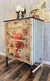 Sold Hand Painted Antique Floral Dresser Rustic Furniture Decoupage Furniture Chic Furniture