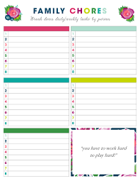 free printable weekly chore charts