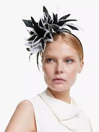 John Lewis & Partners Estella Feather Leaf Fascinator, Black/White
