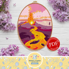 Model stitched two over one on a 14 ct. Hawaii Volcanoes National Park By Stitches Of Creation On Zibbet