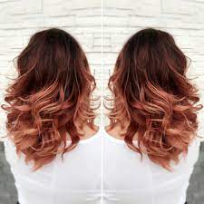 Red Ombre Rose Gold Ombre Red To Rose Gold Ombre Medium Length Hair Done Beauty Brands Bbinspire By Lynn S Auburn Ombre Hair Brown Ombre Hair Red Ombre Hair