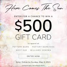 Browse all gift card options today. Pottery Barn Kids Sweepstakes Alert Let Us Help You Get Warm Weather Ready From Chillin To Grillin We And Our Family Of Brands Potterybarncanada Westelmcanada And Williamssonomacanada Can Help You