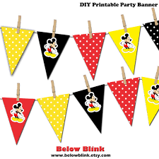 Mickey Mouse Banner Mickey Mouse Printable Party Banner Etsy Mickey Mouse Banner Birthday Pennant Banner Mickey Decorations