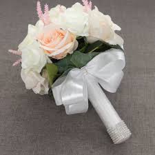 White hydrangeas gold accent wedding bouquets. Abbie Home Orange Rose Bouquet 9 Inch Champagne Pink Blooming Rose White Hydrangea Real Touch Bridal Wedding Flowers Wayfair