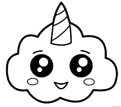 Unicorn Cloud Kawaii Coloring Pages Printable Cute unicorn with rainbow hair cartoon vector. unicorn cloud kawaii coloring pages